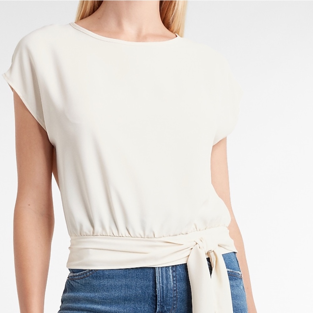 Cream Express Dolman Sleeve Tie Waist Top